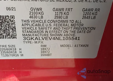 2022 GMC Terrain Awd Slt z USA, uszkodzony, nr VIN 3GKALVEV4NL105541